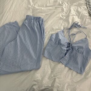 SHEIN Blue and White Striped Pajama Set